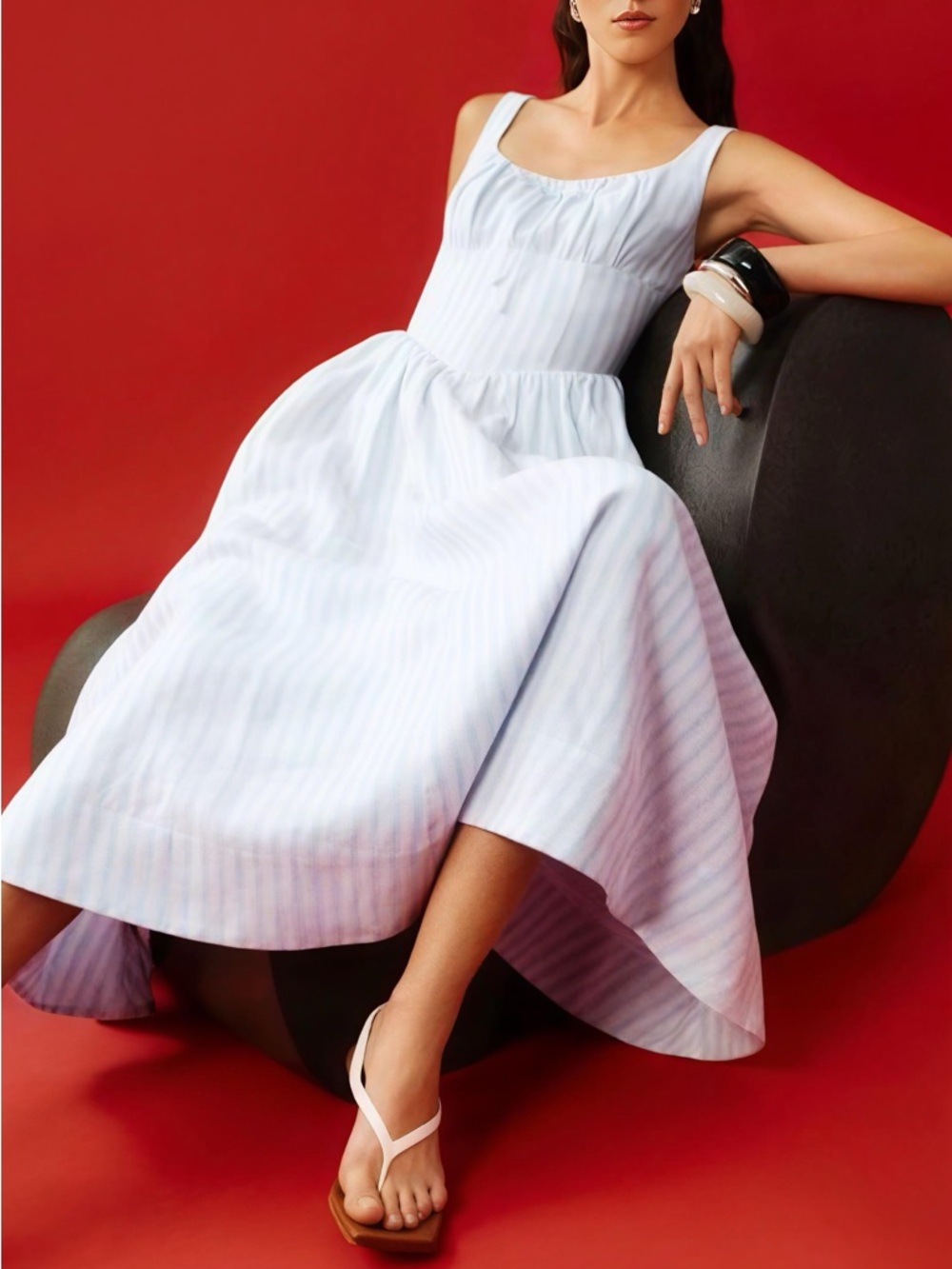 NWT Reformation Balia Linen Dress in Swan Stripe Size 4